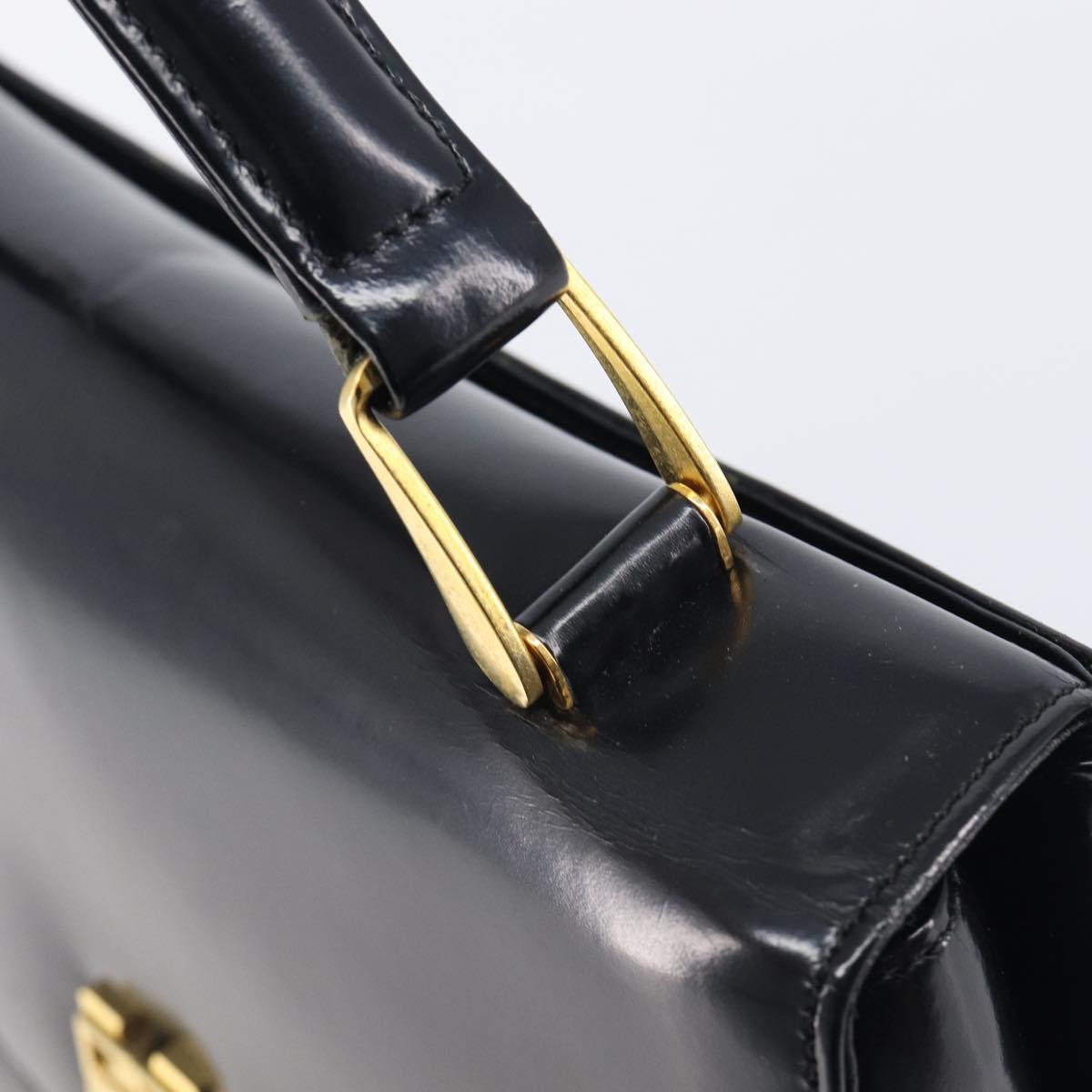 GIVENCHY Hand Bag Leather Black Gold Tone Auth 208062
