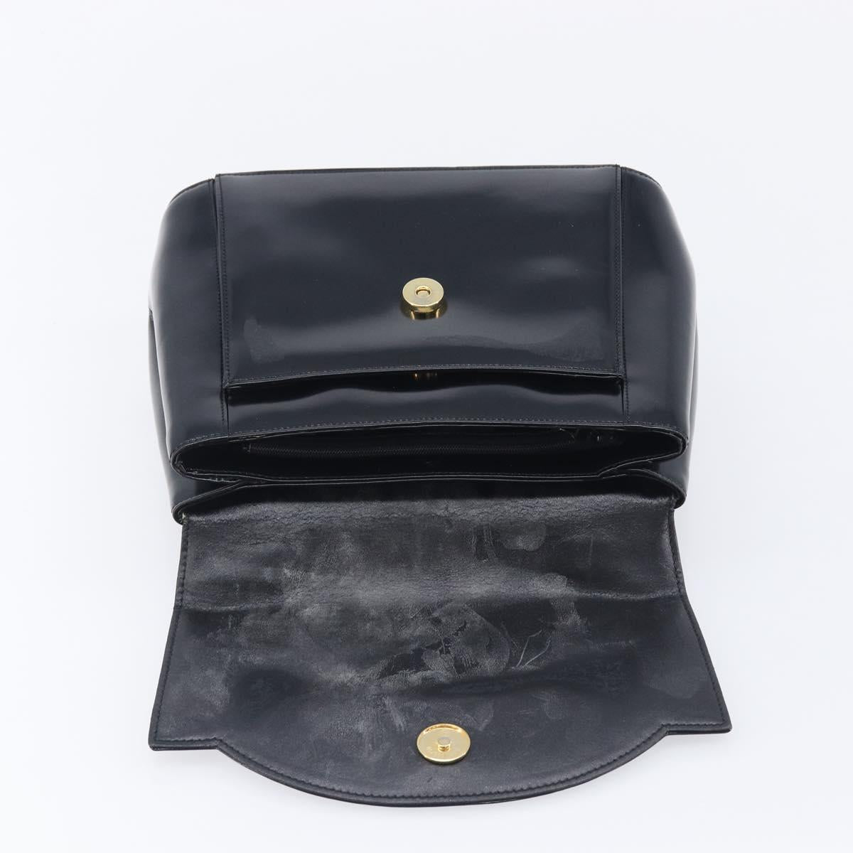 GIVENCHY Hand Bag Leather Black Gold Tone Auth 208062