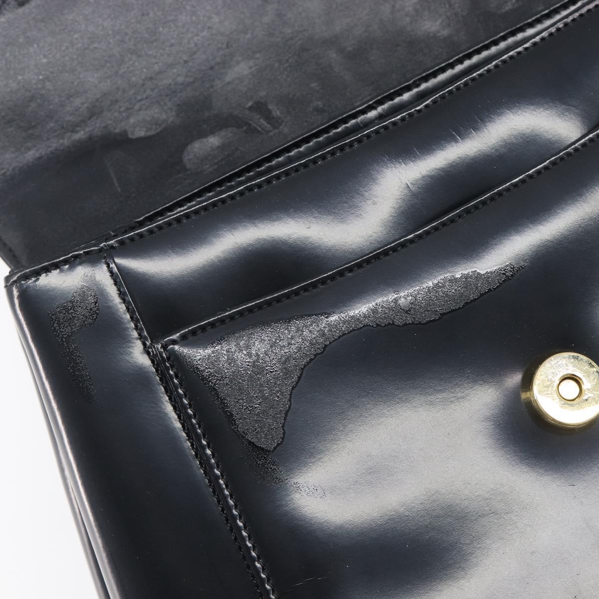 GIVENCHY Hand Bag Leather Black Gold Tone Auth 208062