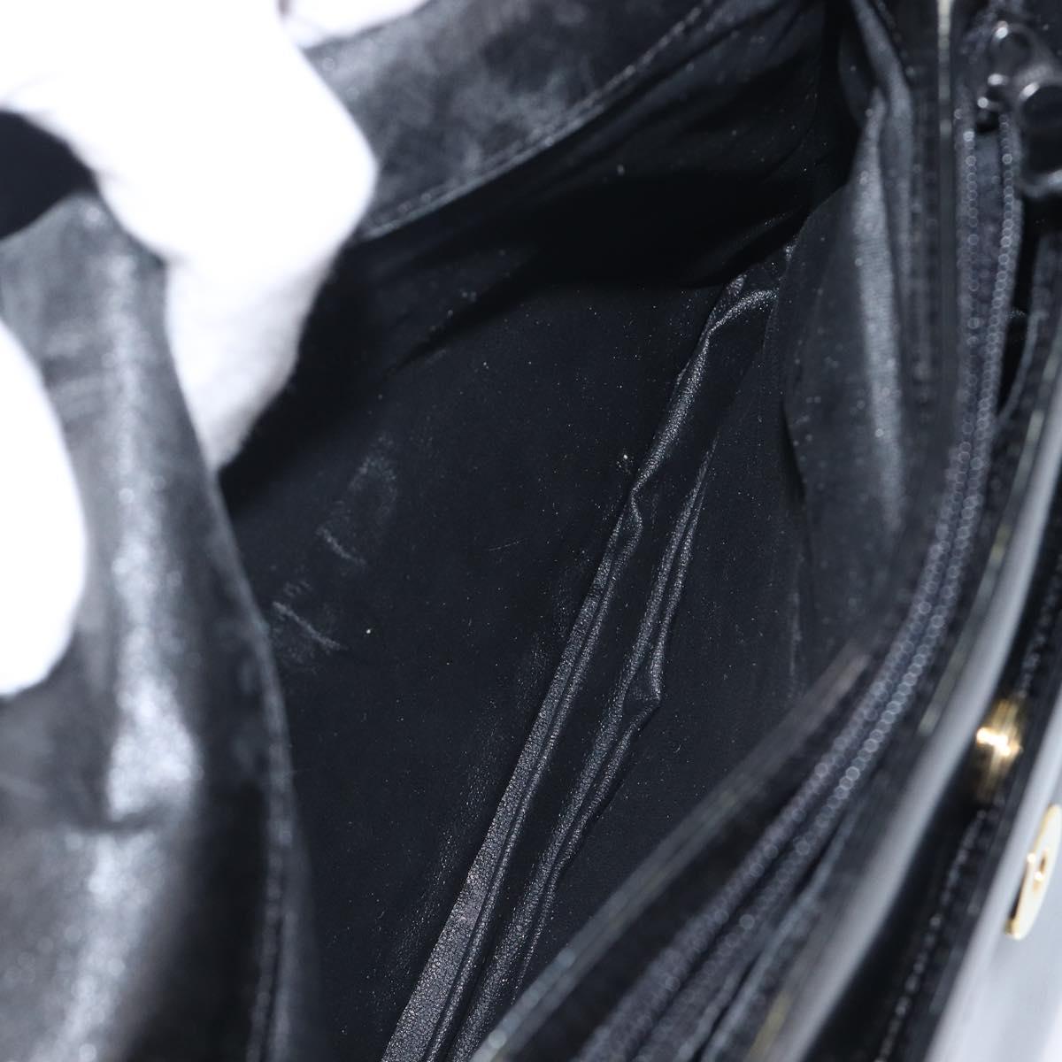 GIVENCHY Hand Bag Leather Black Gold Tone Auth 208062