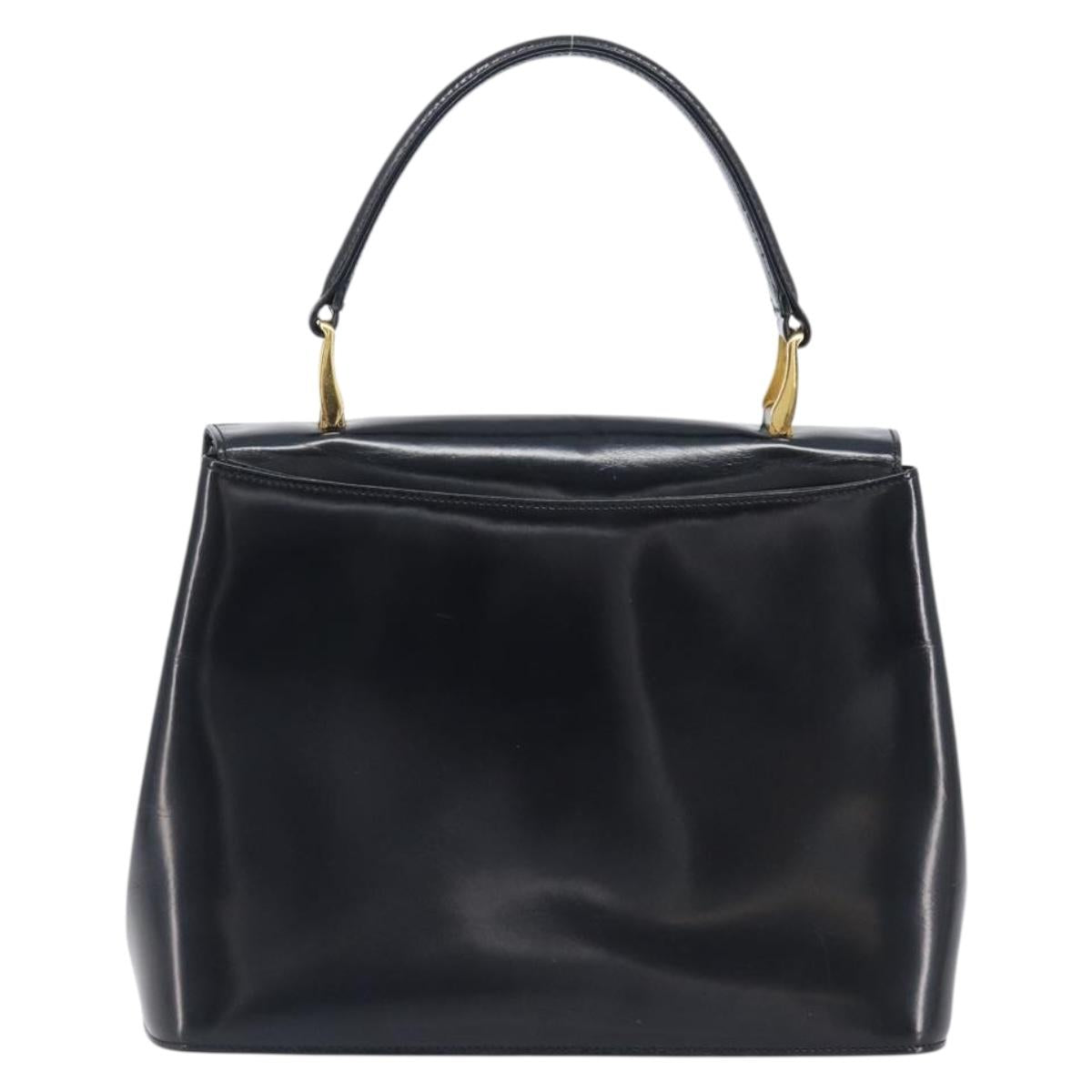 GIVENCHY Hand Bag Leather Black Gold Tone Auth 208062