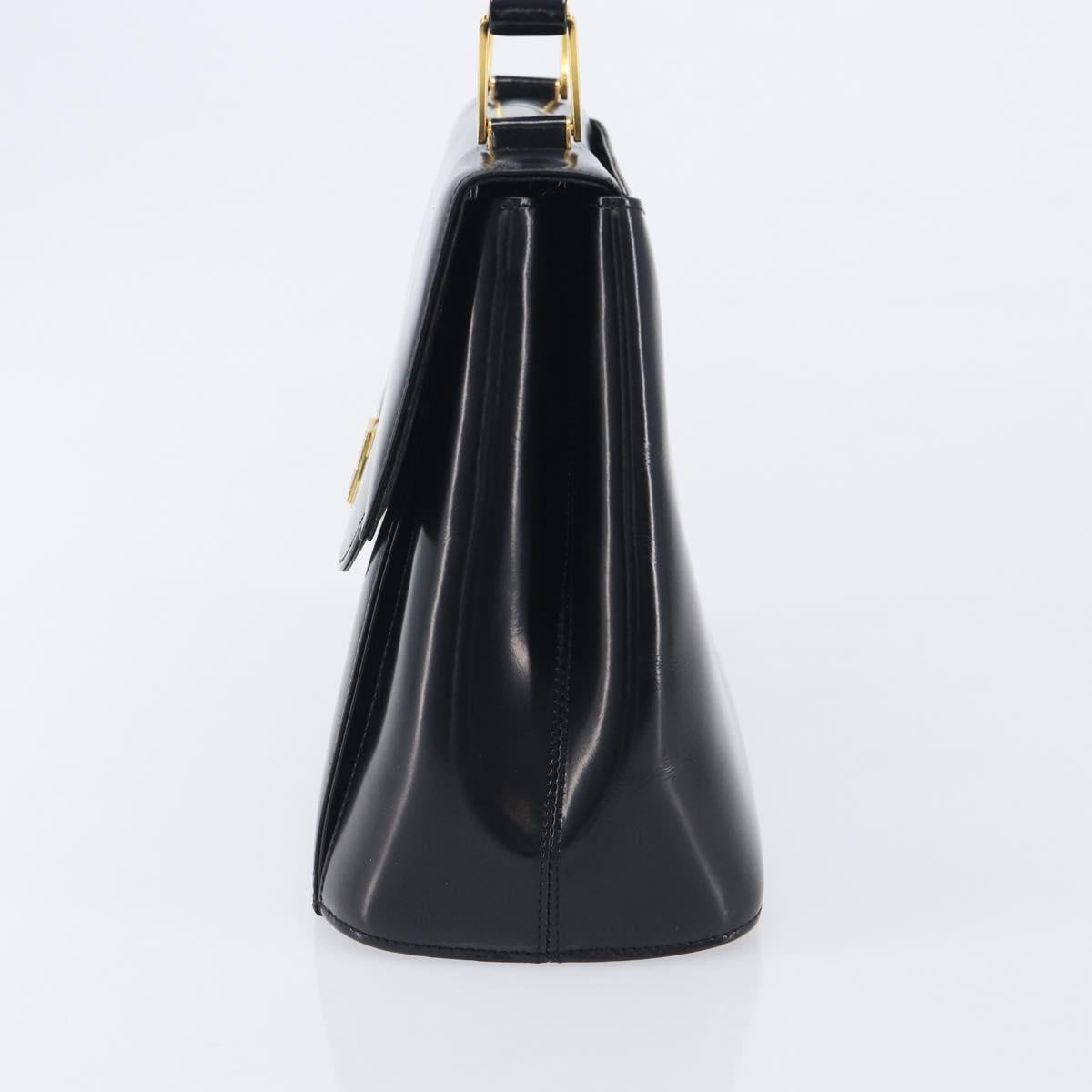 GIVENCHY Hand Bag Leather Black Gold Tone Auth 208062