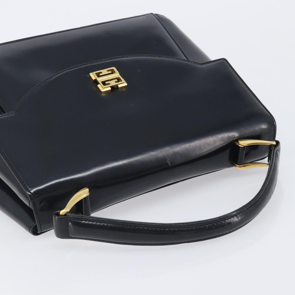 GIVENCHY Hand Bag Leather Black Gold Tone Auth 208062