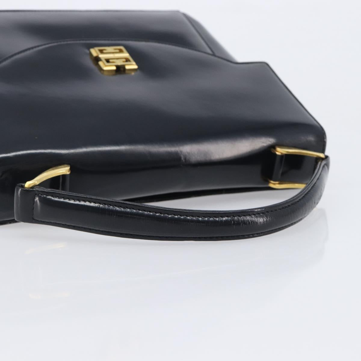 GIVENCHY Hand Bag Leather Black Gold Tone Auth 208062