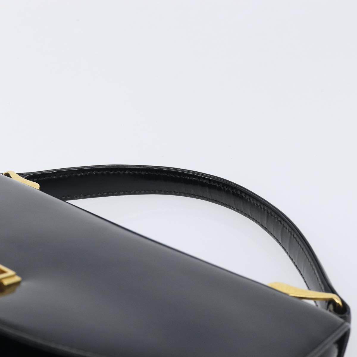GIVENCHY Hand Bag Leather Black Gold Tone Auth 208062