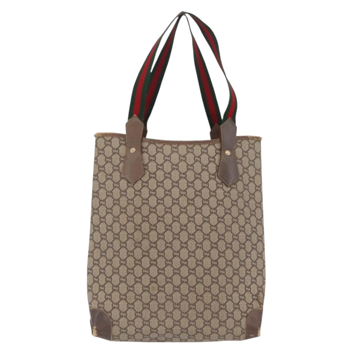 GUCCI PLUS Web Sherry Line Tote Bag PVC Beige Gold Tone Auth 208066