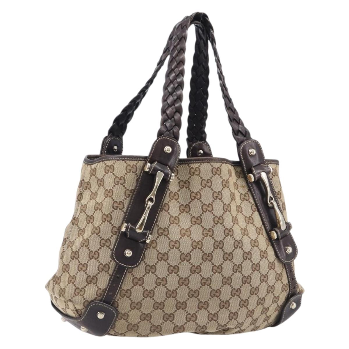GUCCI GG Canvas Tote Bag Beige Gold Tone 162900 Auth 208067V