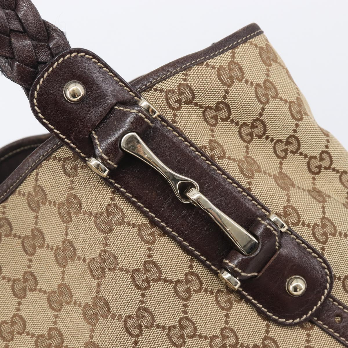 GUCCI GG Canvas Tote Bag Beige Gold Tone 162900 Auth 208067V