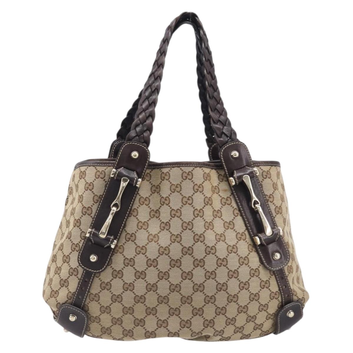 GUCCI GG Canvas Tote Bag Beige Gold Tone 162900 Auth 208067V