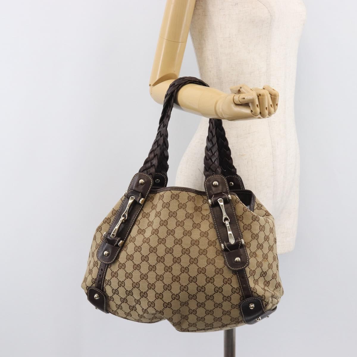 GUCCI GG Canvas Tote Bag Beige Gold Tone 162900 Auth 208067V