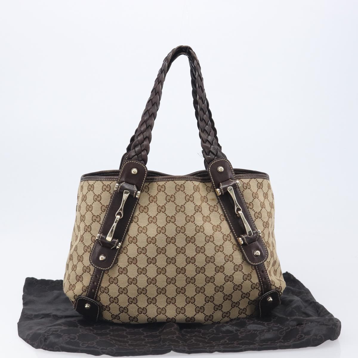 GUCCI GG Canvas Tote Bag Beige Gold Tone 162900 Auth 208067V
