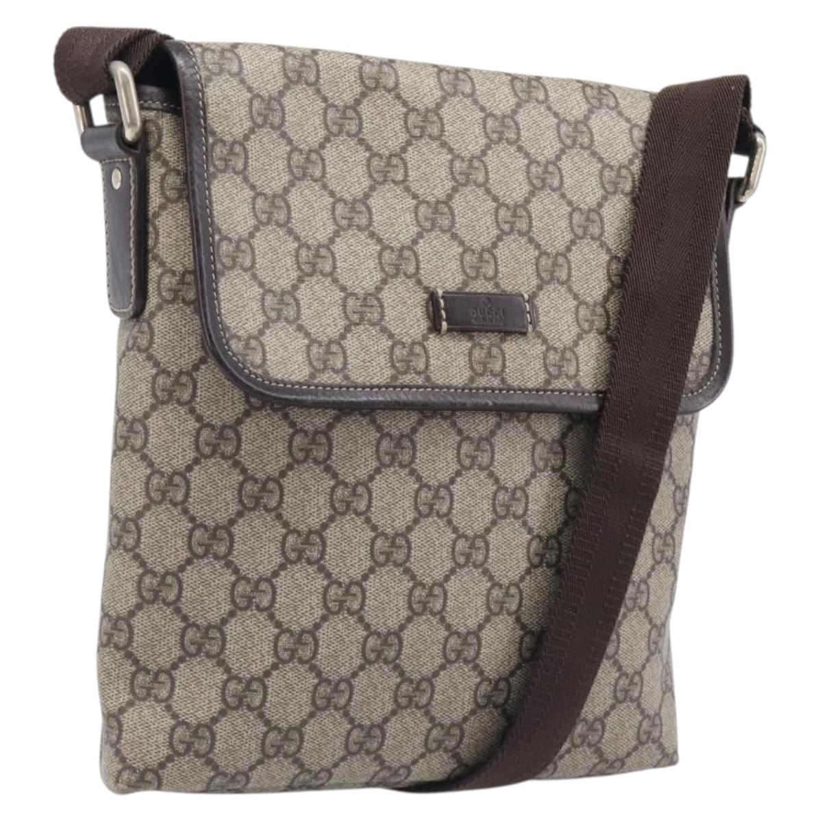 GUCCI GG Supreme Shoulder Bag PVC Beige Gold Tone 223666 Auth 208071V