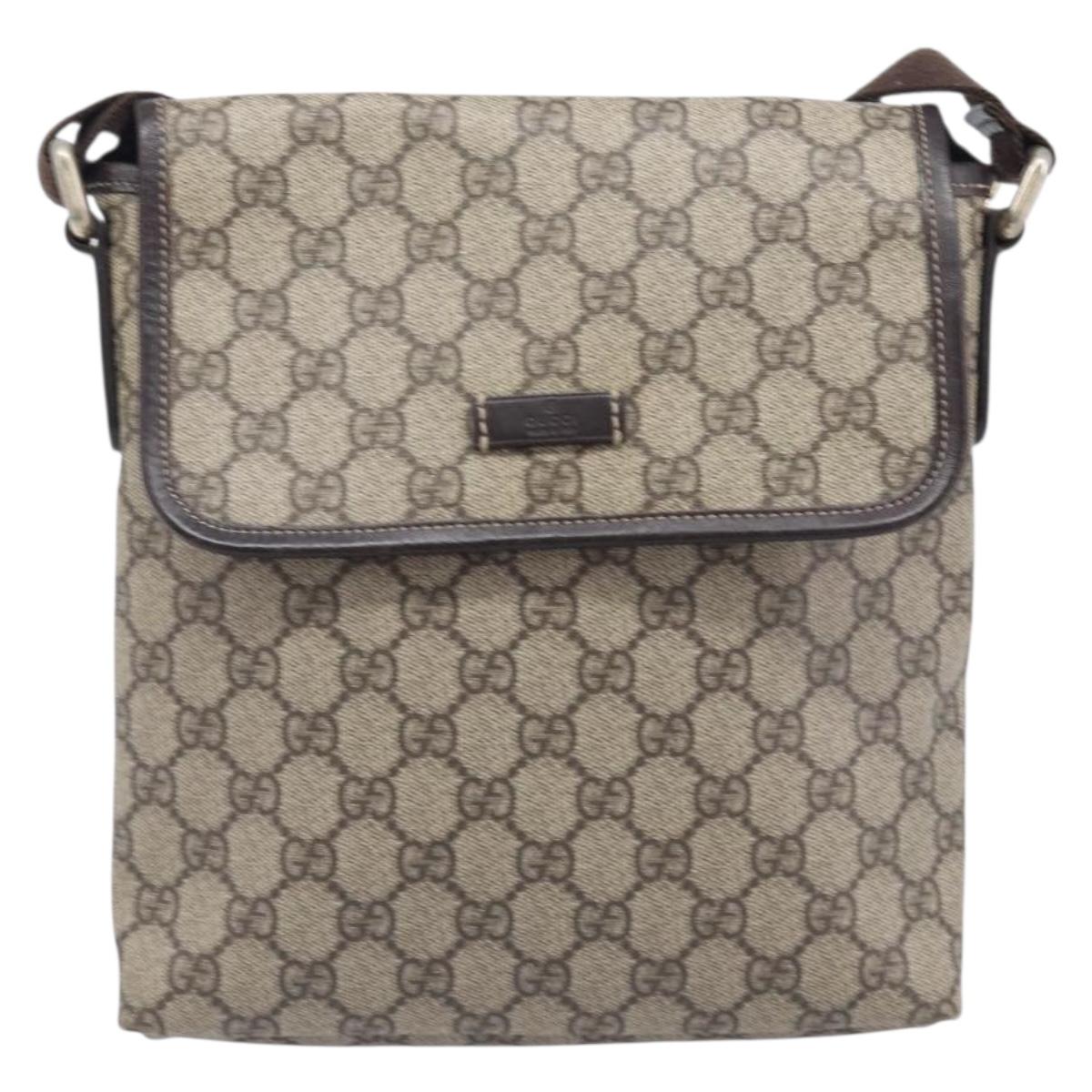 GUCCI GG Supreme Shoulder Bag PVC Beige Gold Tone 223666 Auth 208071V