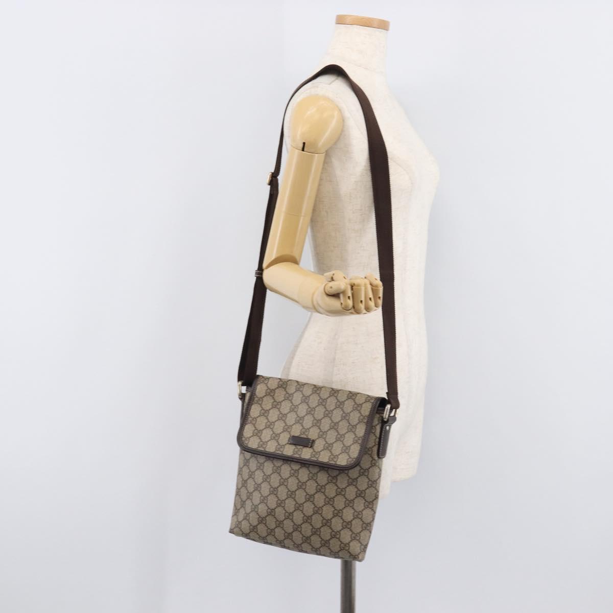 GUCCI GG Supreme Shoulder Bag PVC Beige Gold Tone 223666 Auth 208071V