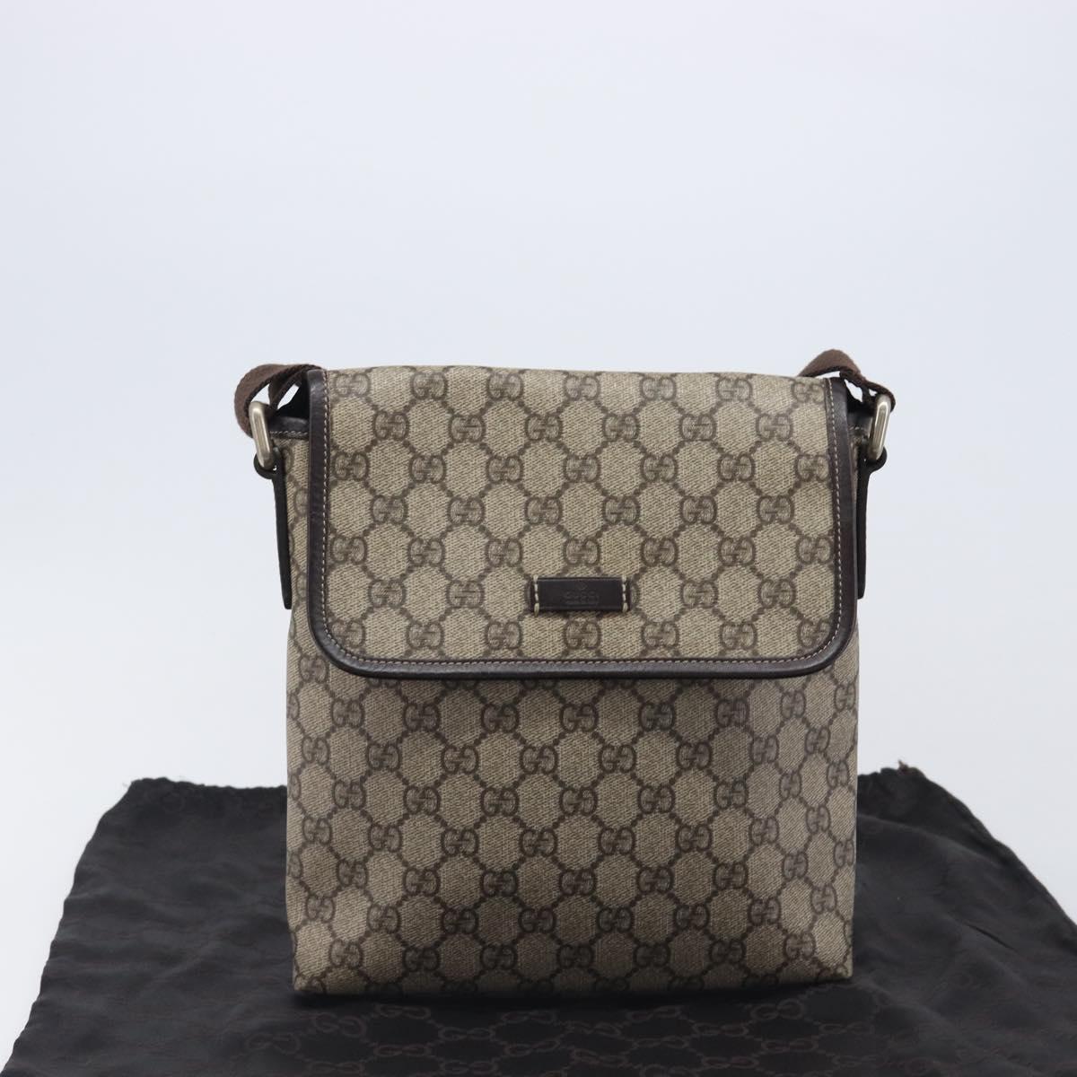 GUCCI GG Supreme Shoulder Bag PVC Beige Gold Tone 223666 Auth 208071V