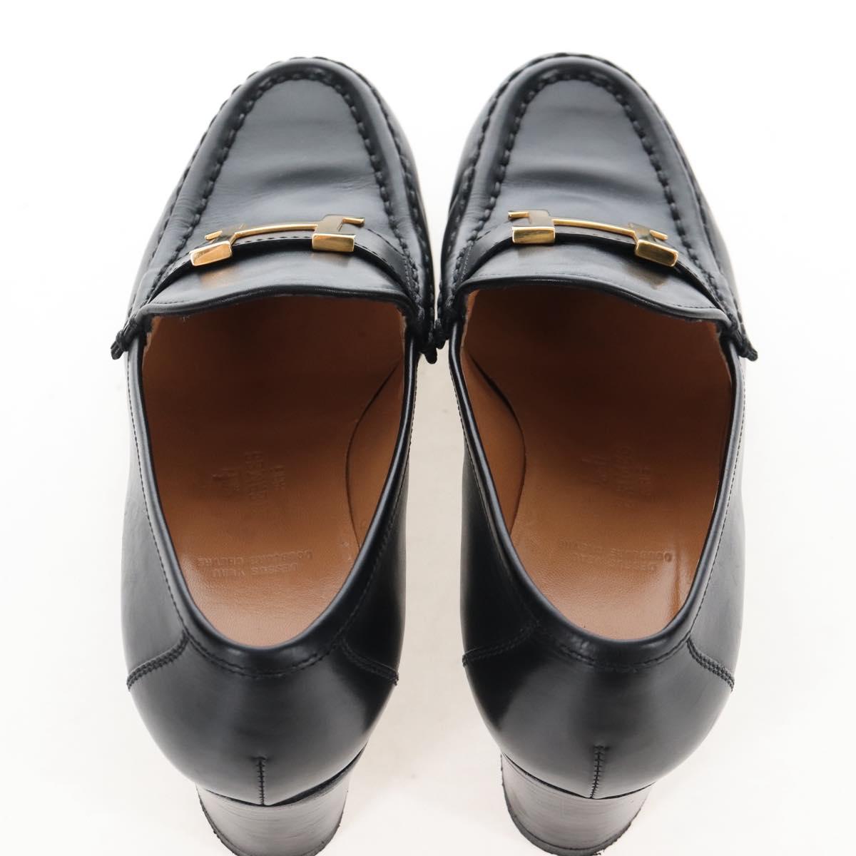 HERMES Moccasin Constance loafers Leather "35 1/2" Black Gold Tone Auth 208074V