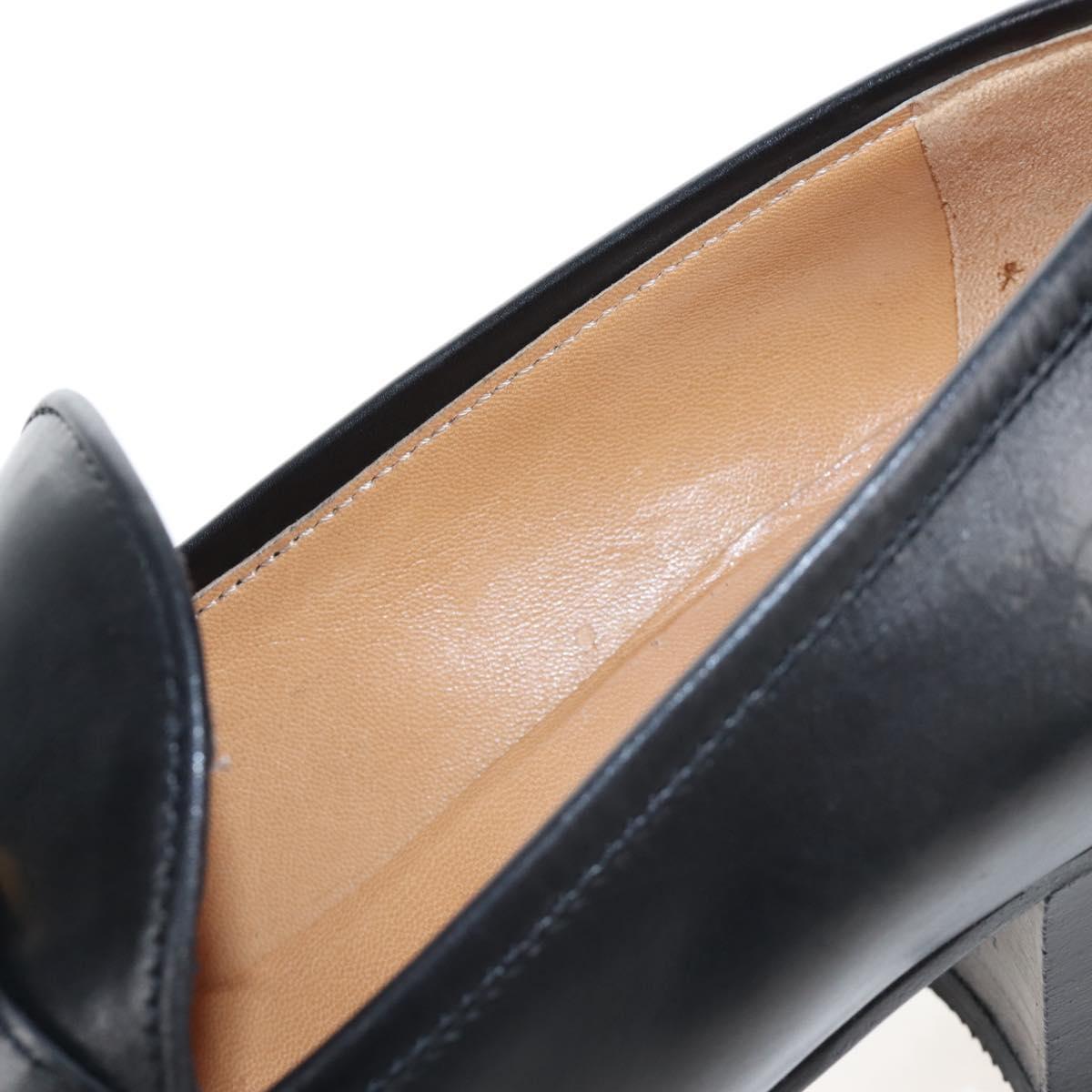 HERMES Moccasin Constance loafers Leather "35 1/2" Black Gold Tone Auth 208074V