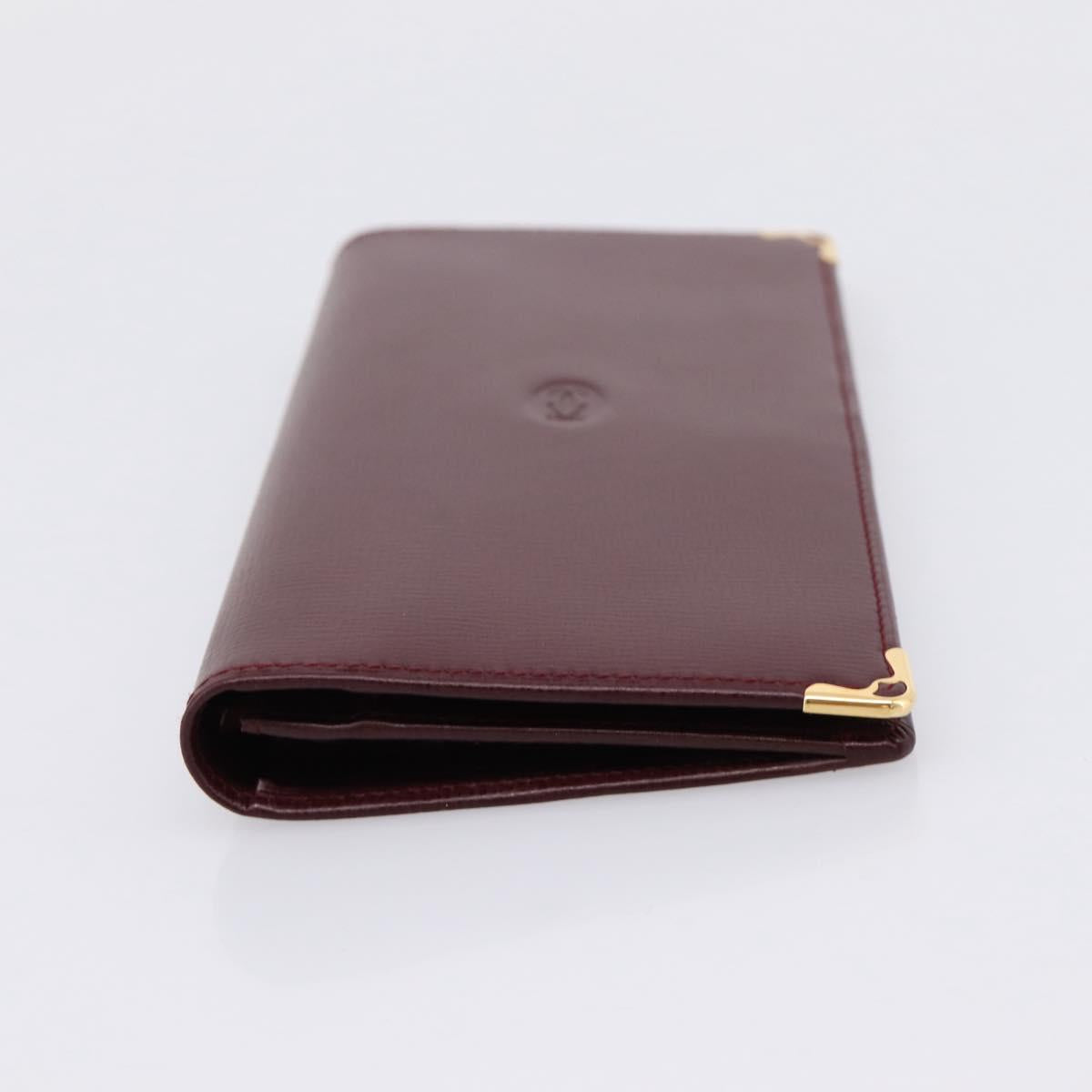 Cartier Long Wallet Leather Bordeaux Gold Auth 208075V