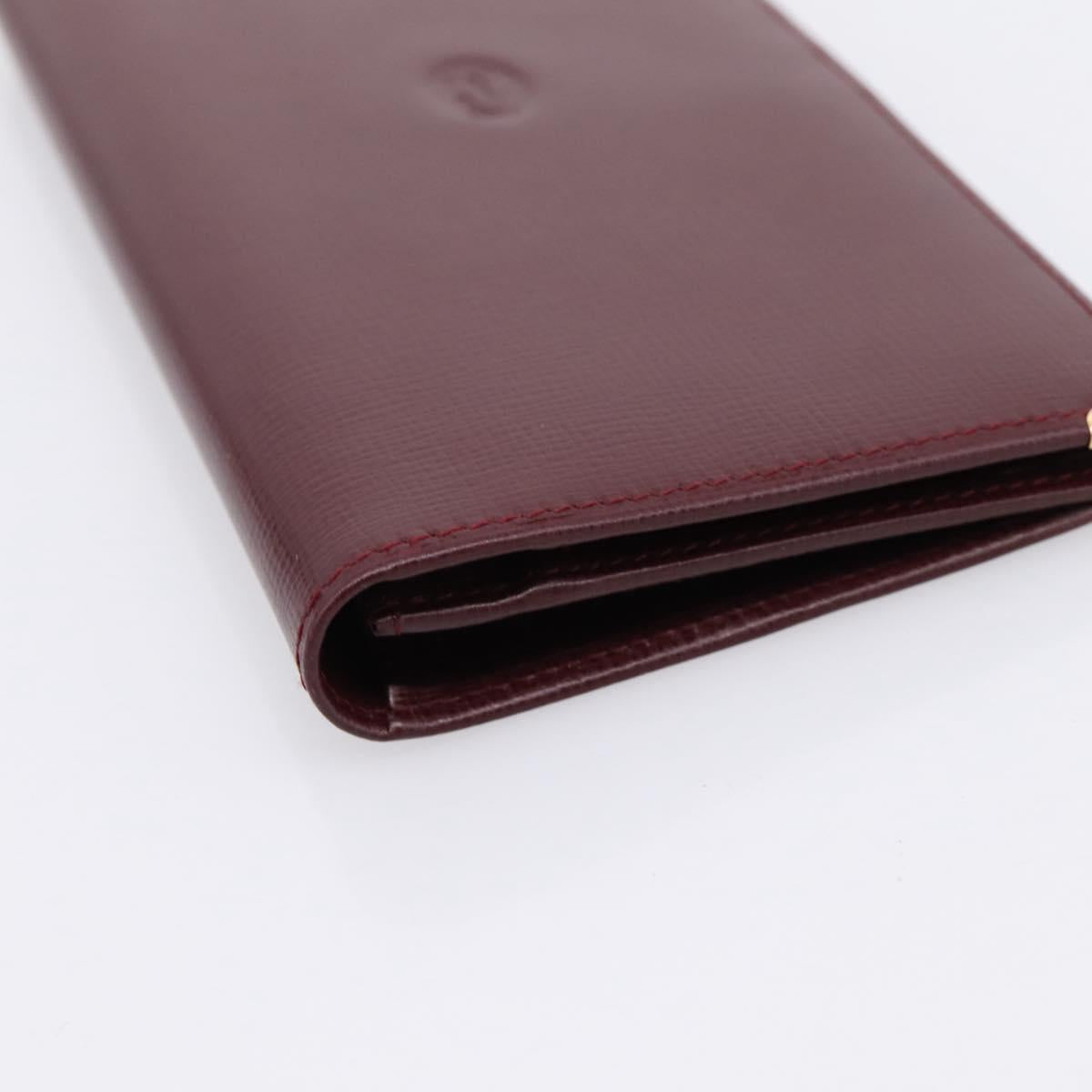 Cartier Long Wallet Leather Bordeaux Gold Auth 208075V