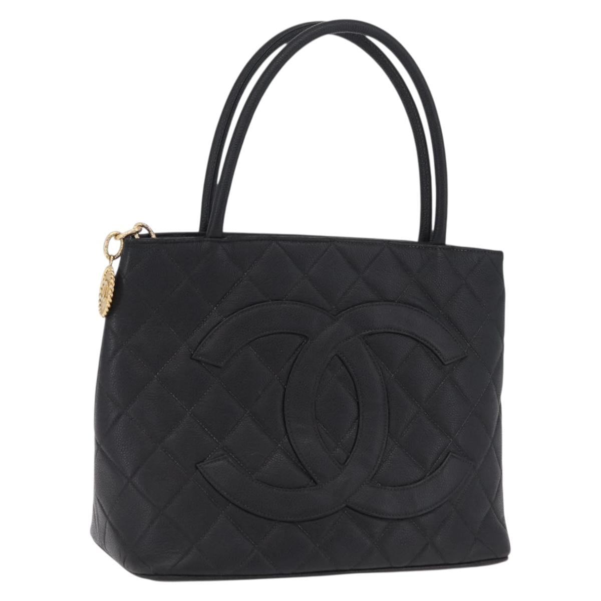 CHANEL Reissue Tote Bag Caviar Skin Black Gold Tone CC Auth 208079V