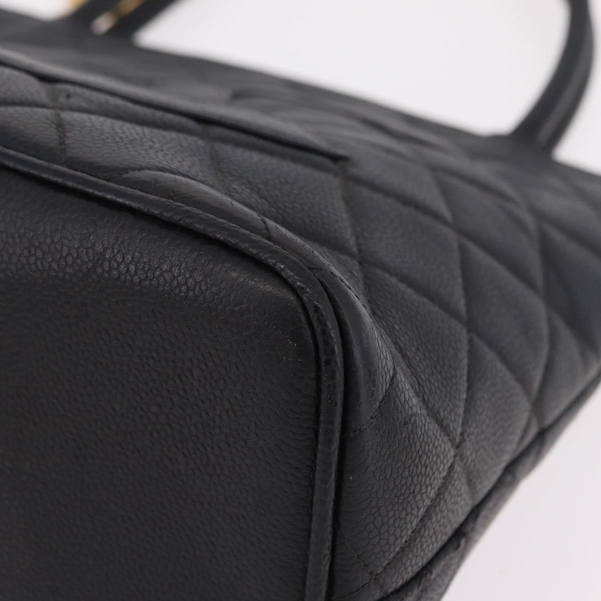 CHANEL Reissue Tote Bag Caviar Skin Black Gold Tone CC Auth 208079V
