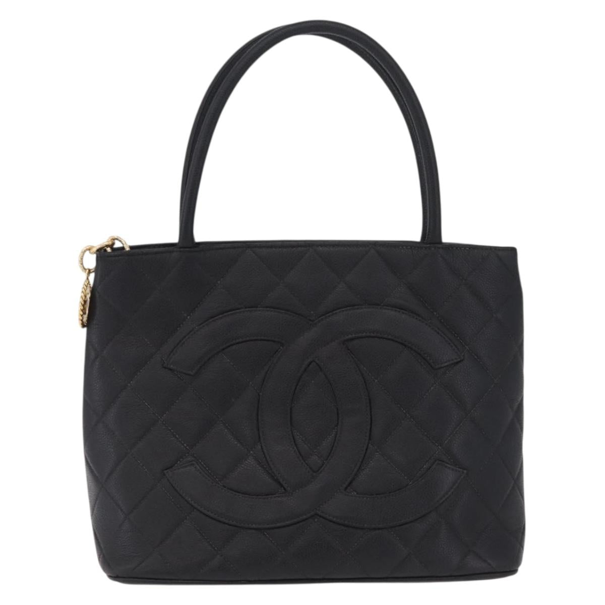 CHANEL Reissue Tote Bag Caviar Skin Black Gold Tone CC Auth 208079V