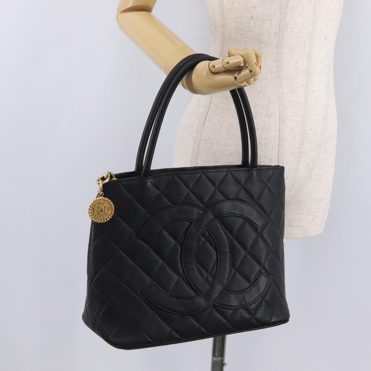 CHANEL Reissue Tote Bag Caviar Skin Black Gold Tone CC Auth 208079V