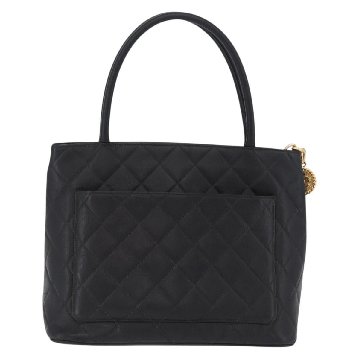 CHANEL Reissue Tote Bag Caviar Skin Black Gold Tone CC Auth 208079V
