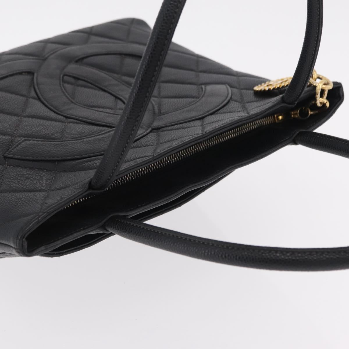 CHANEL Reissue Tote Bag Caviar Skin Black Gold Tone CC Auth 208079V
