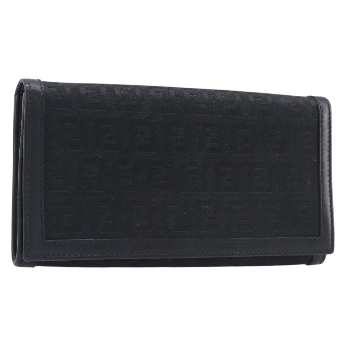 FENDI Zucchino Canvas Long Wallet Black Silver Auth 208086V