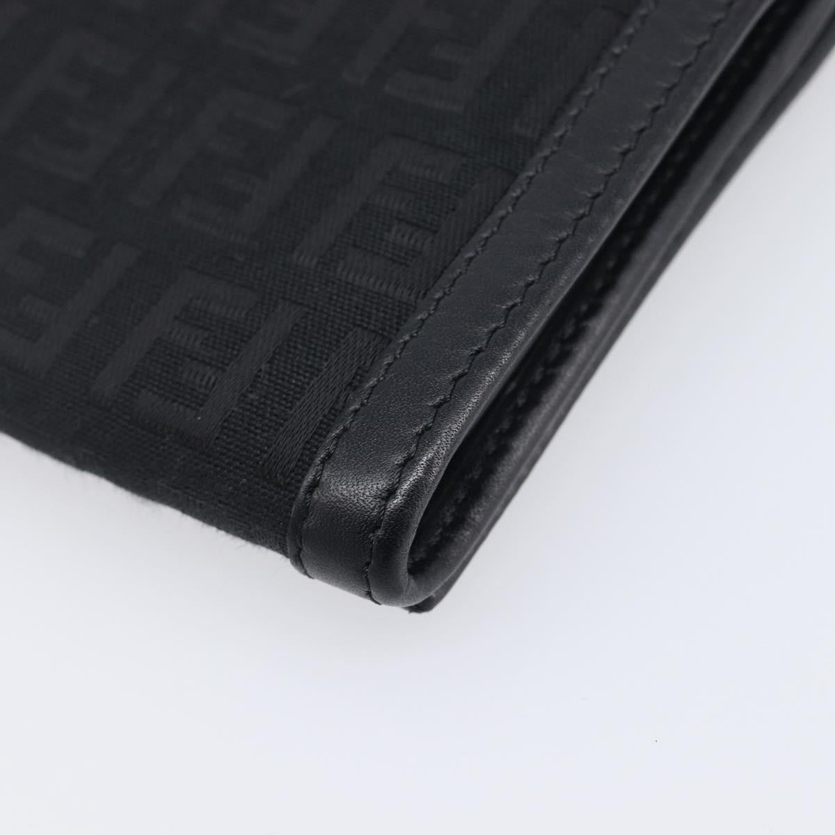 FENDI Zucchino Canvas Long Wallet Black Silver Auth 208086V