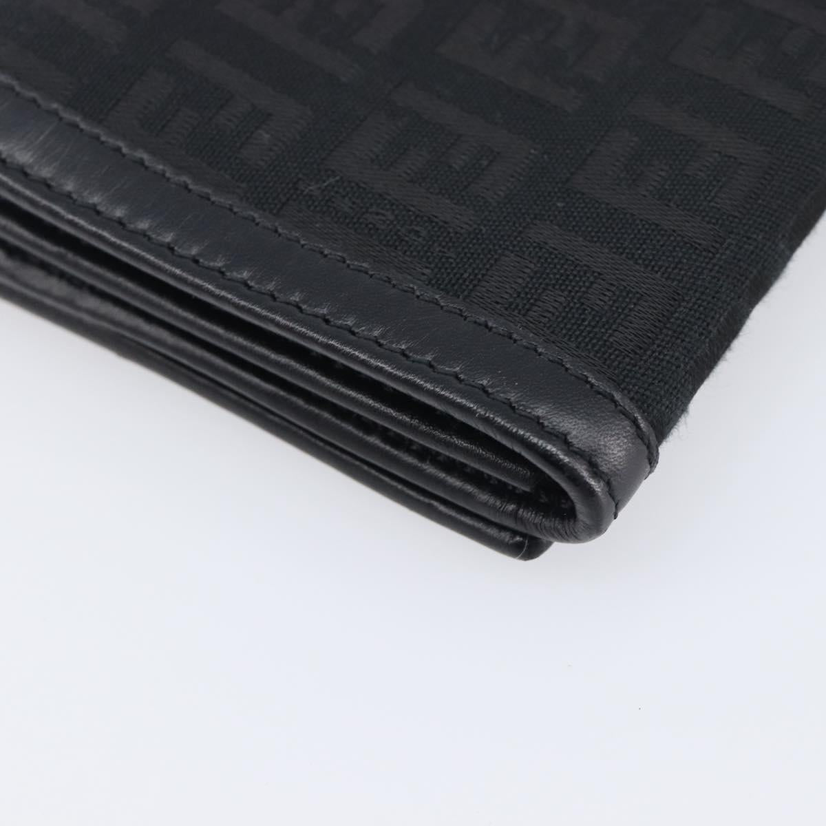 FENDI Zucchino Canvas Long Wallet Black Silver Auth 208086V