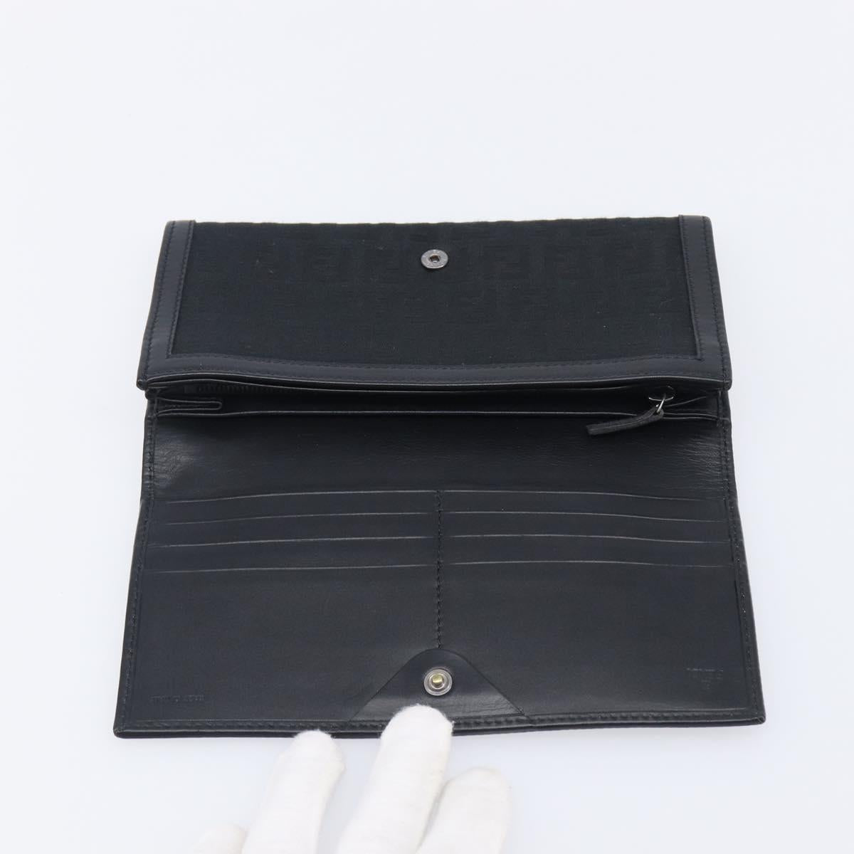 FENDI Zucchino Canvas Long Wallet Black Silver Auth 208086V
