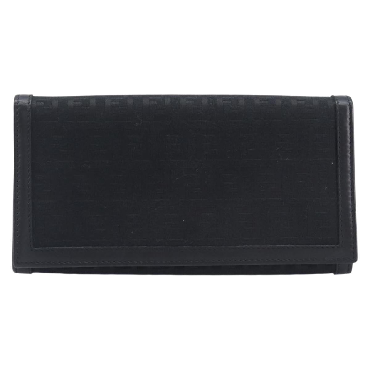 FENDI Zucchino Canvas Long Wallet Black Silver Auth 208086V