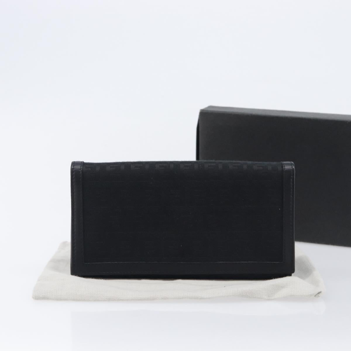 FENDI Zucchino Canvas Long Wallet Black Silver Auth 208086V