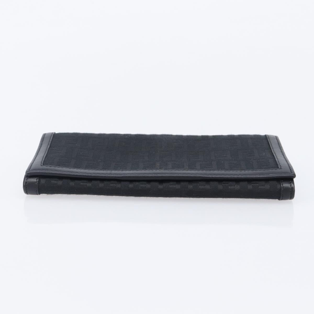 FENDI Zucchino Canvas Long Wallet Black Silver Auth 208086V