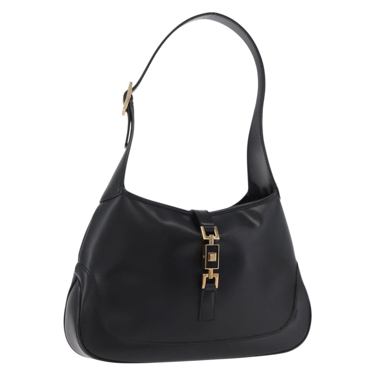 GUCCI Jackie Shoulder Bag Leather Black Gold Tone 001 3735 Auth 208088V