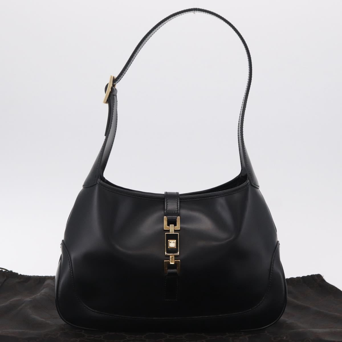 GUCCI Jackie Shoulder Bag Leather Black Gold Tone 001 3735 Auth 208088V