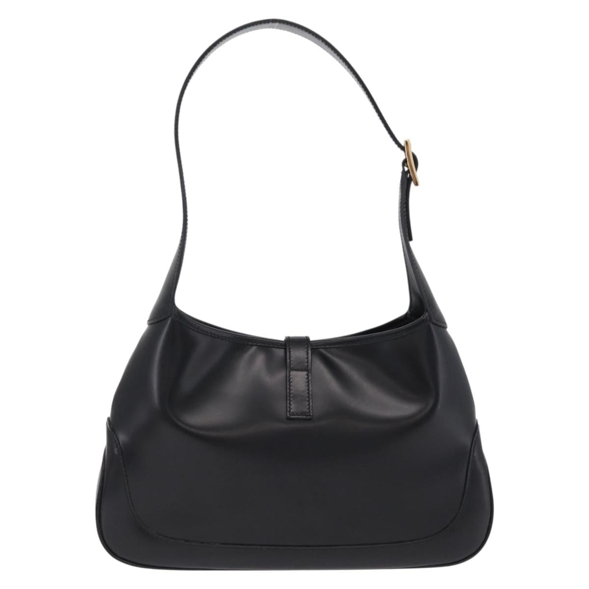 GUCCI Jackie Shoulder Bag Leather Black Gold Tone 001 3735 Auth 208088V
