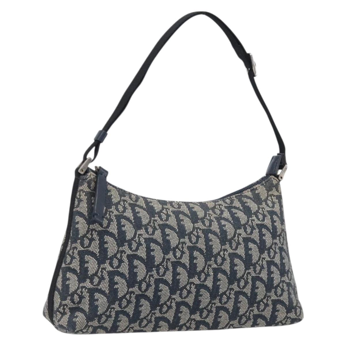 Christian Dior Trotter Canvas Accessory Pouch Navy Silver Auth 208100V