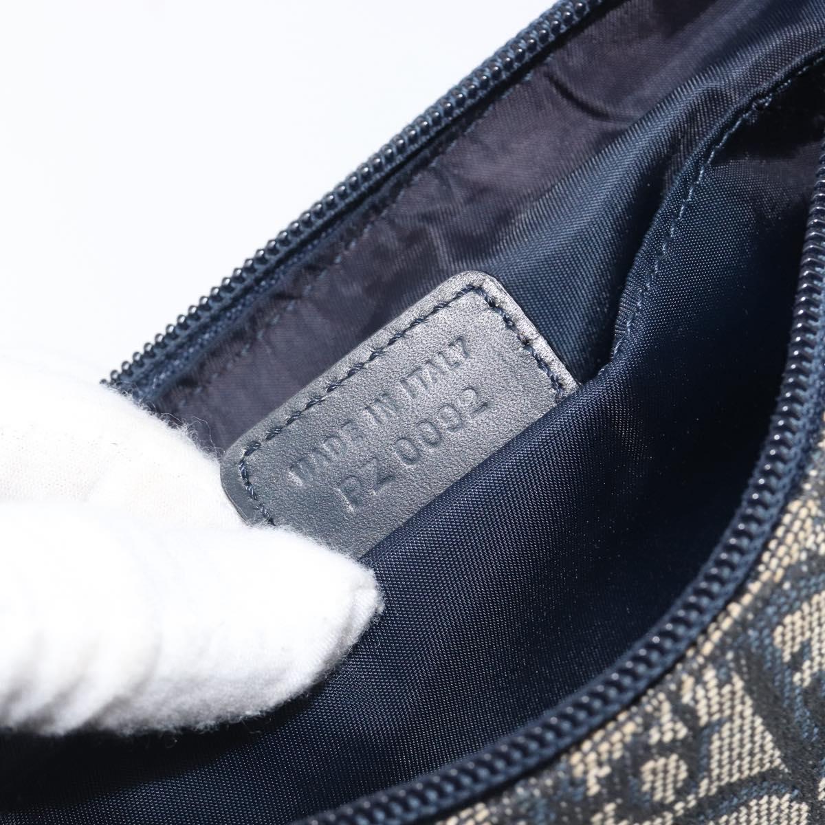 Christian Dior Trotter Canvas Accessory Pouch Navy Silver Auth 208100V