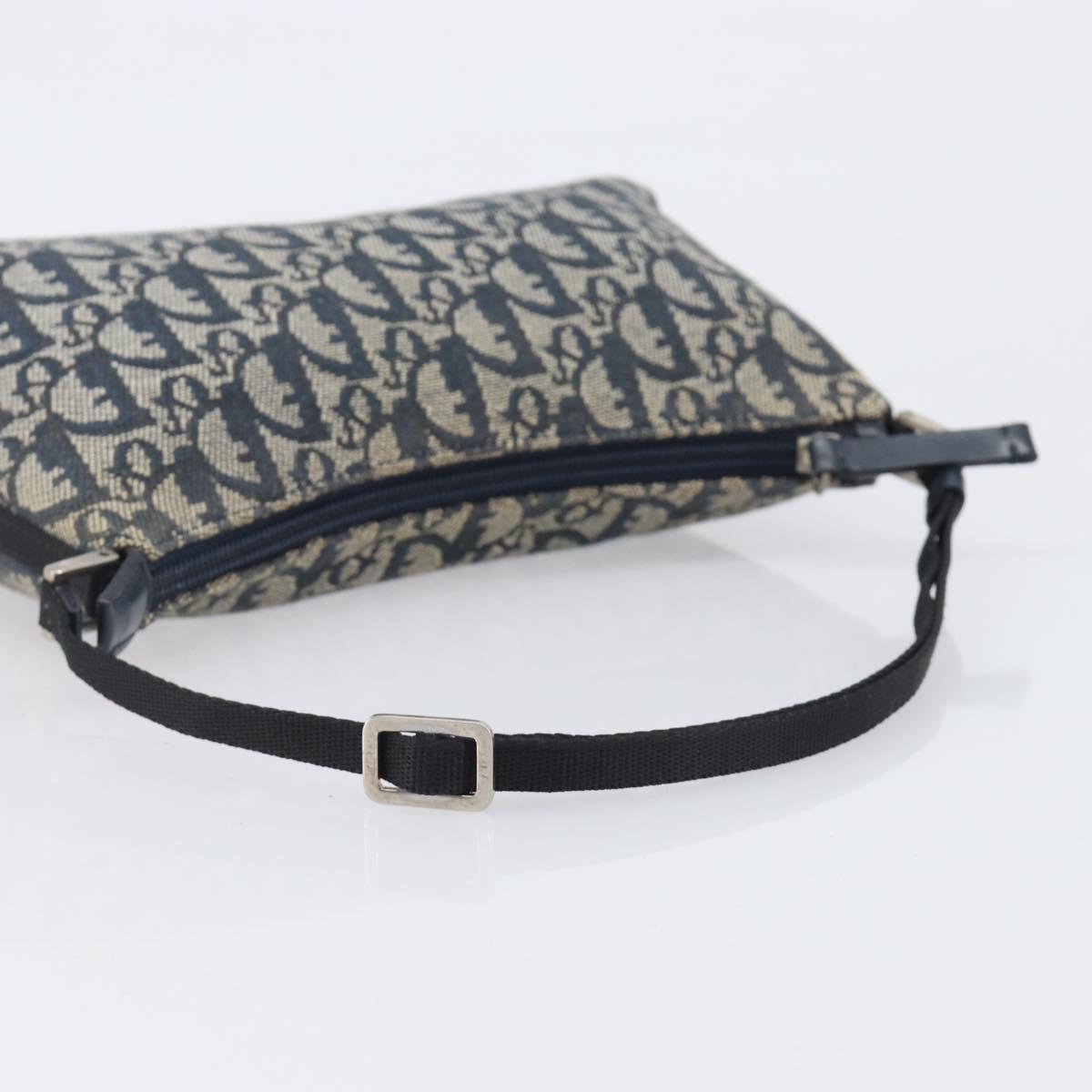 Christian Dior Trotter Canvas Accessory Pouch Navy Silver Auth 208100V