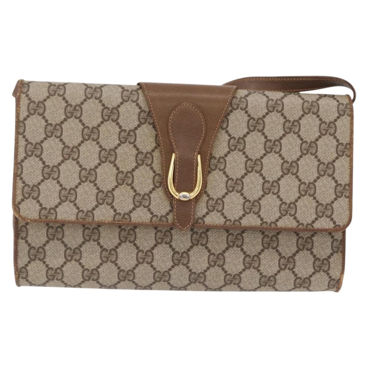 GUCCI GG Supreme Shoulder Bag PVC Beige Gold Tone 94 02 050 Auth 208106