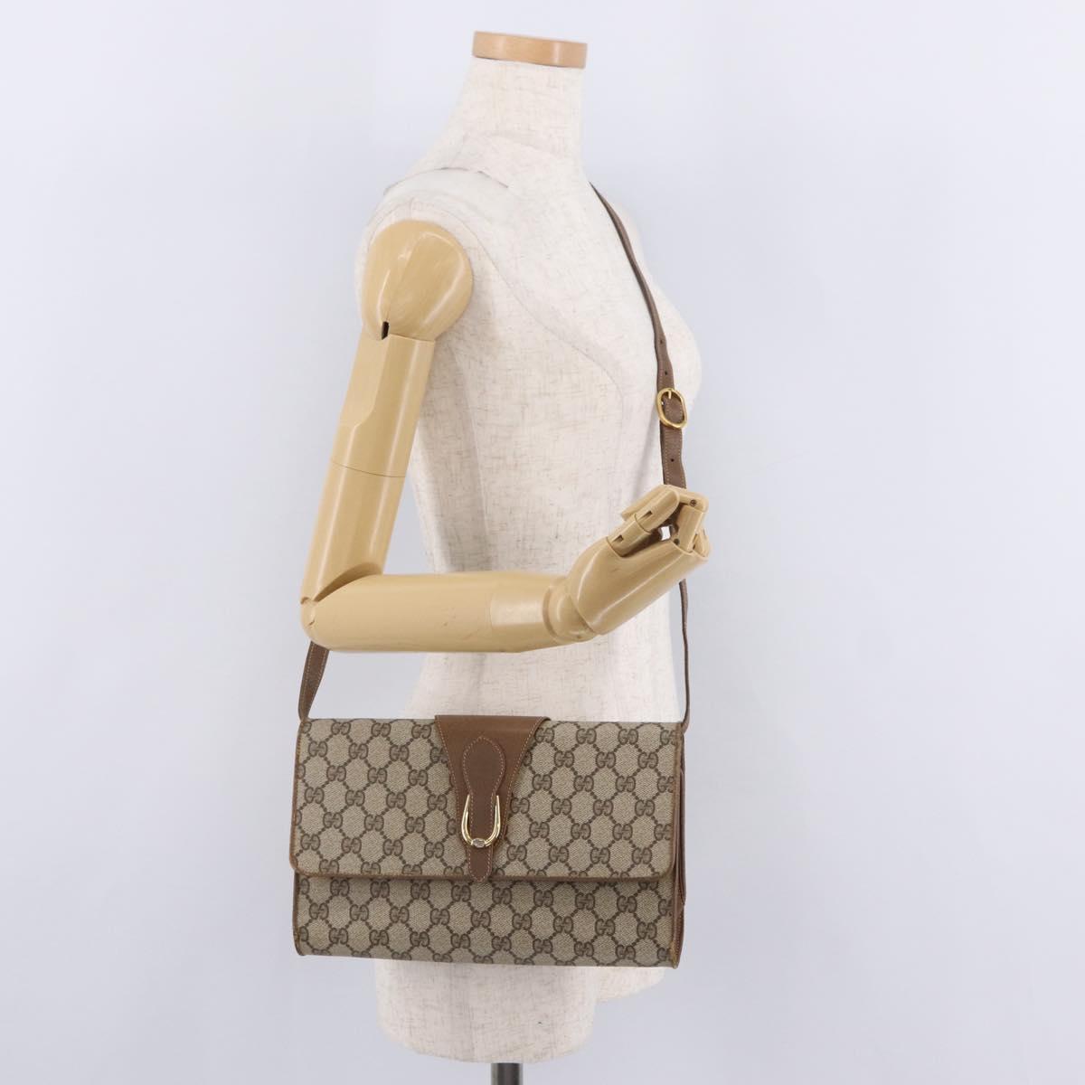 GUCCI GG Supreme Shoulder Bag PVC Beige Gold Tone 94 02 050 Auth 208106
