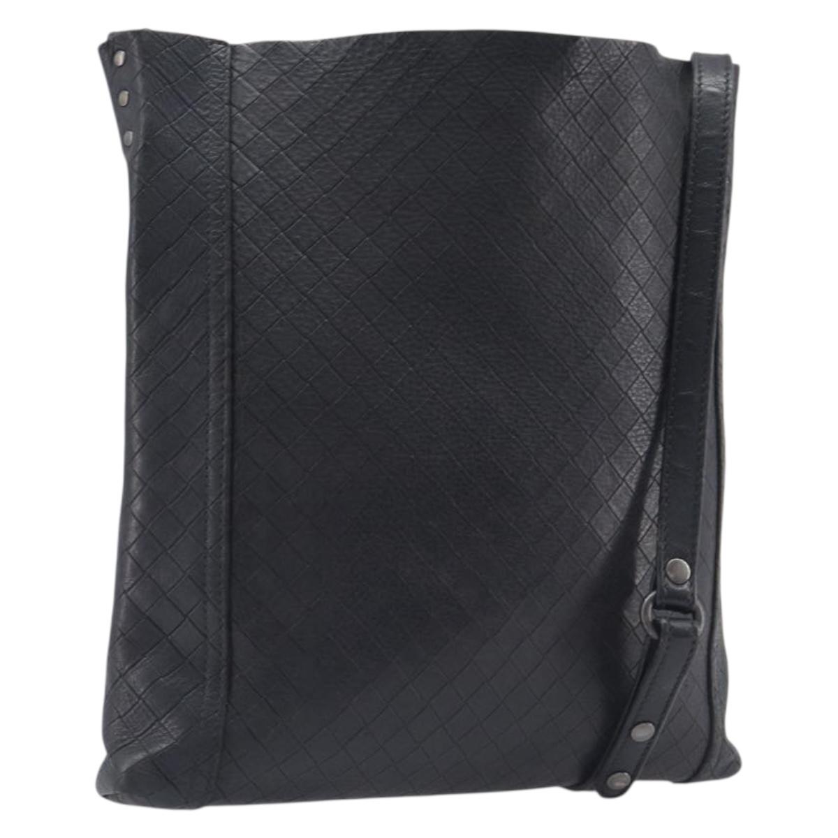 Bottega Veneta Shoulder Bag Leather Black Gold Tone Auth 208108A