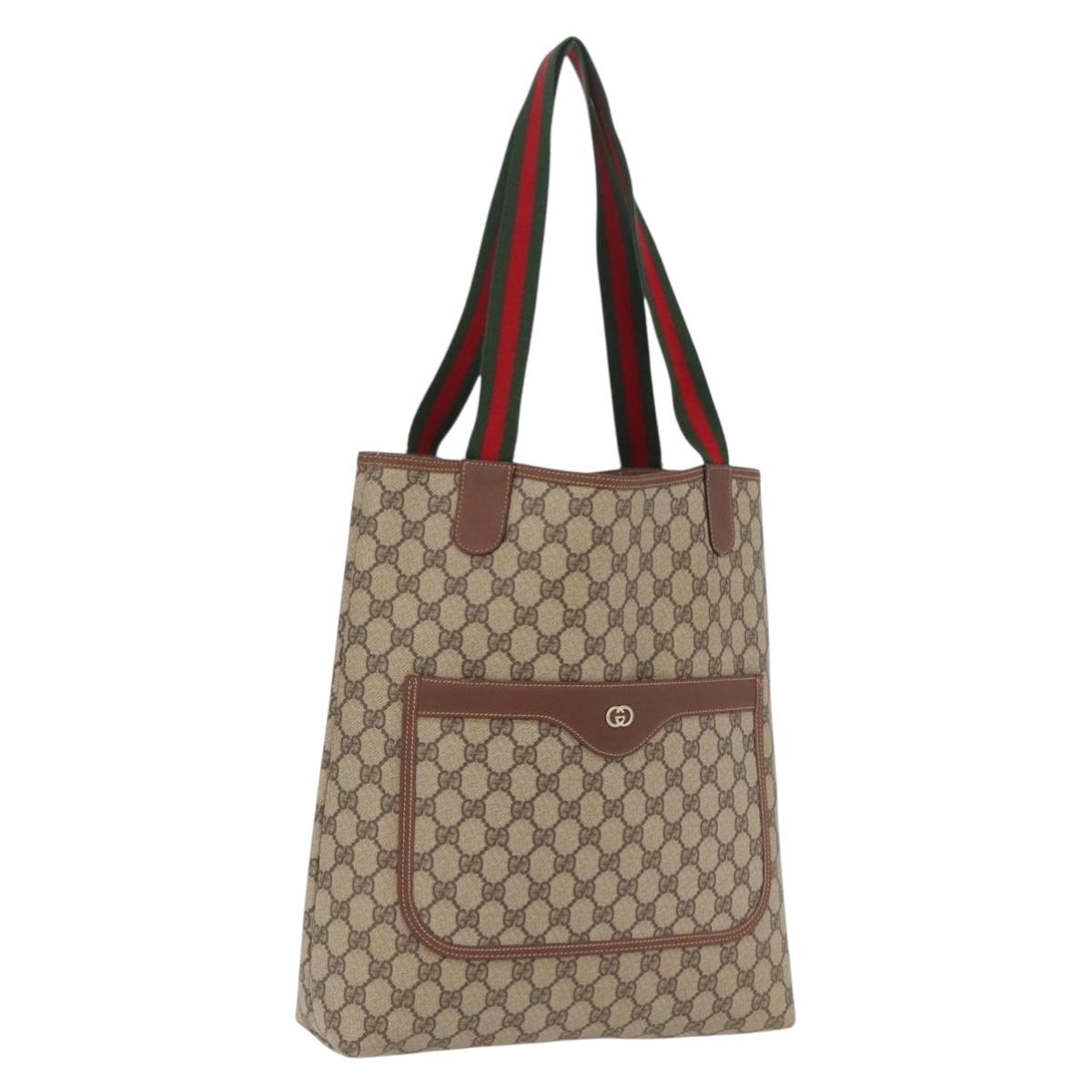 GUCCI GG Supreme Web Sherry Line Tote Bag PVC Beige 002 123 6487 Auth 208122A