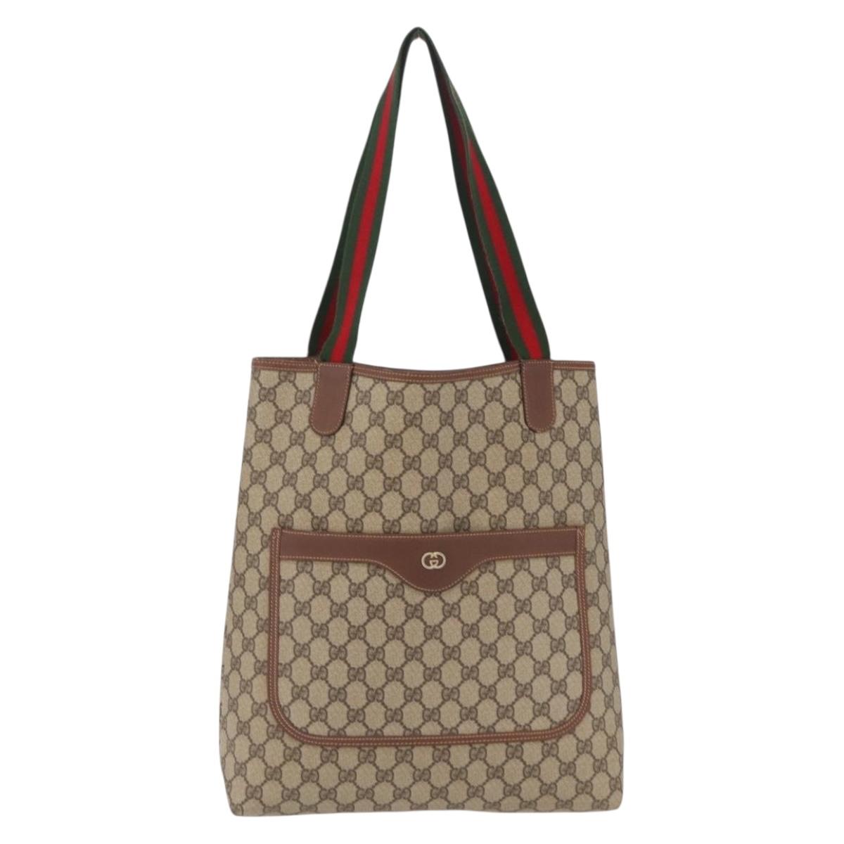 GUCCI GG Supreme Web Sherry Line Tote Bag PVC Beige 002 123 6487 Auth 208122A