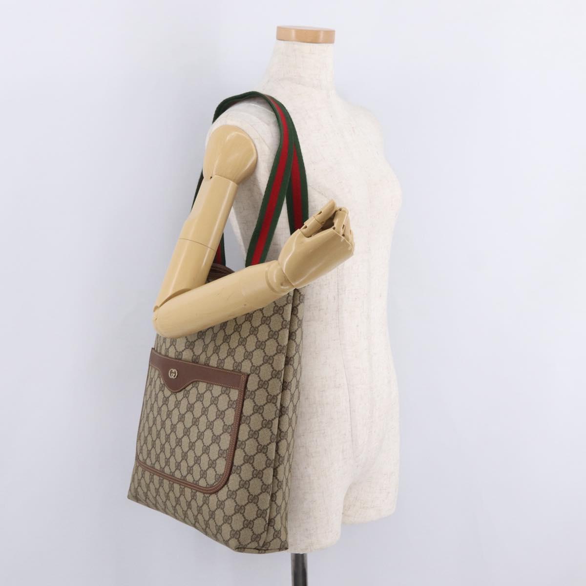 GUCCI GG Supreme Web Sherry Line Tote Bag PVC Beige 002 123 6487 Auth 208122A