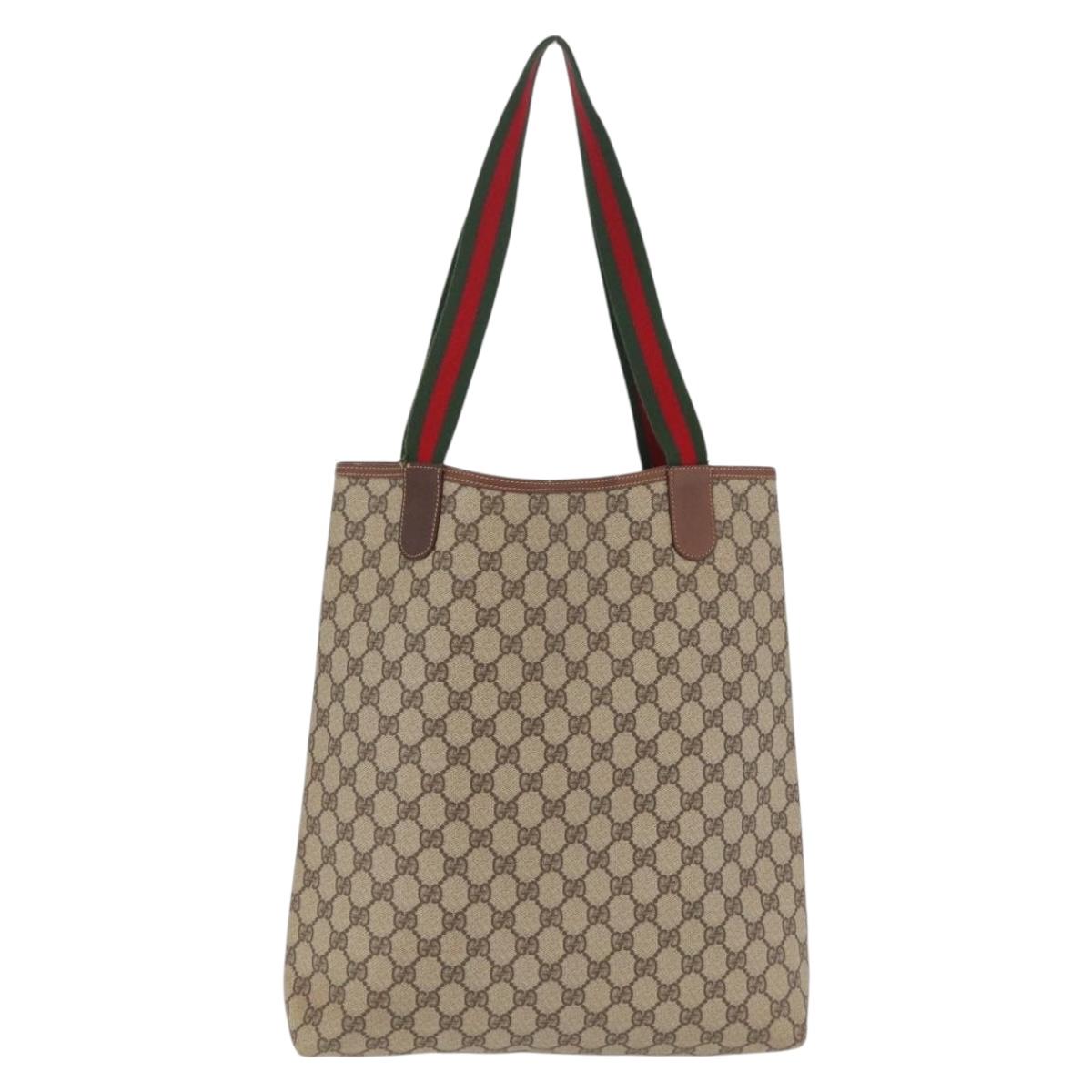 GUCCI GG Supreme Web Sherry Line Tote Bag PVC Beige 002 123 6487 Auth 208122A