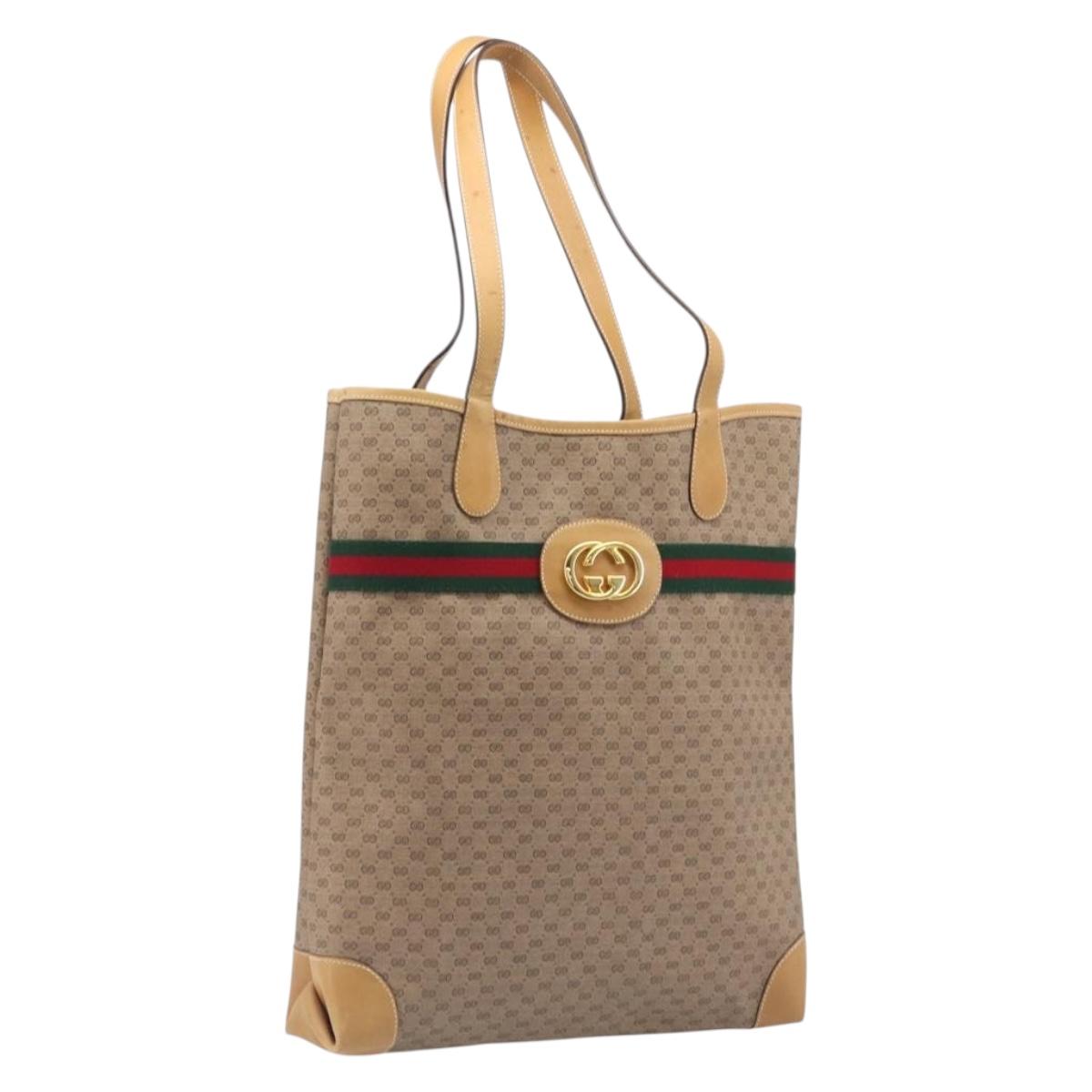 GUCCI Micro GG Web Sherry Line Tote Bag PVC Beige Gold 002 904 0131 Auth 208124